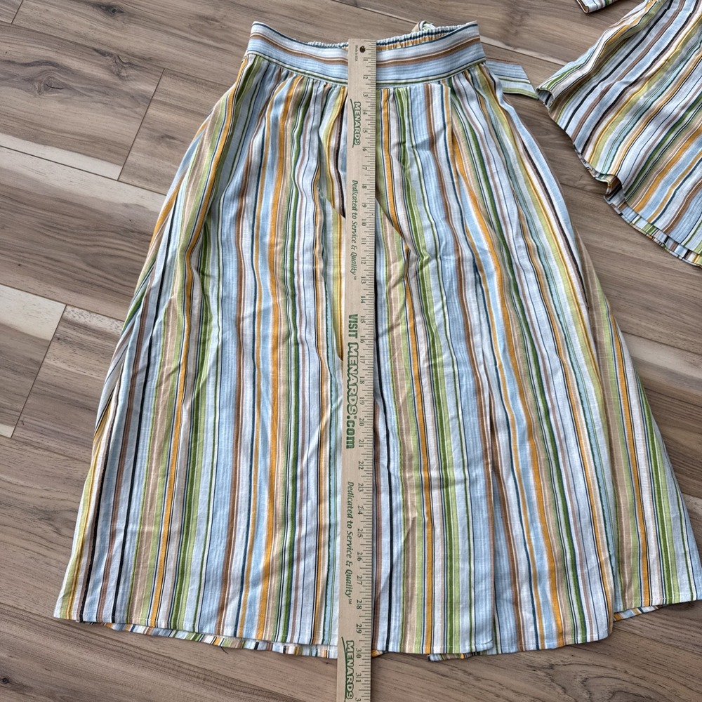 Lauren Conrad pastel rainbow stripe Faux wrap tie midi skirt And Shirt NWT - Picture 3 of 10